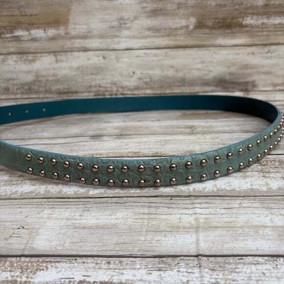 IZOD Leather Belt Sz XL Blue Studded Embossed Western Boho Cowgirl 36” Rodeo Y2K - Picture 6 of 12